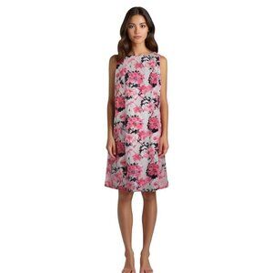 Kim Rogers Pink Floral 100% Linen Sleeveless Summer Dress Plus Size 16
